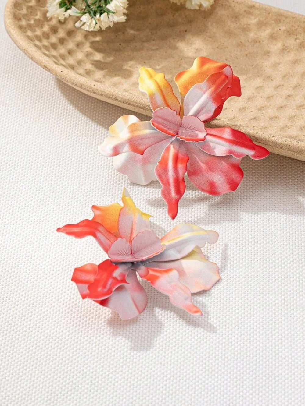 Orange Boho Women's Vacation Style Metal Flower Pendant Earrings